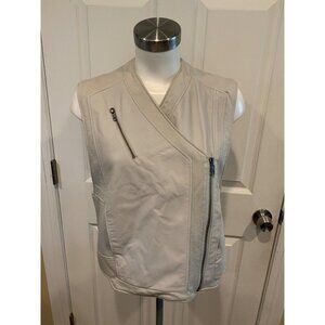 Helmut Lang Gray Leather & Cotton Moto Biker Vest, Size Small